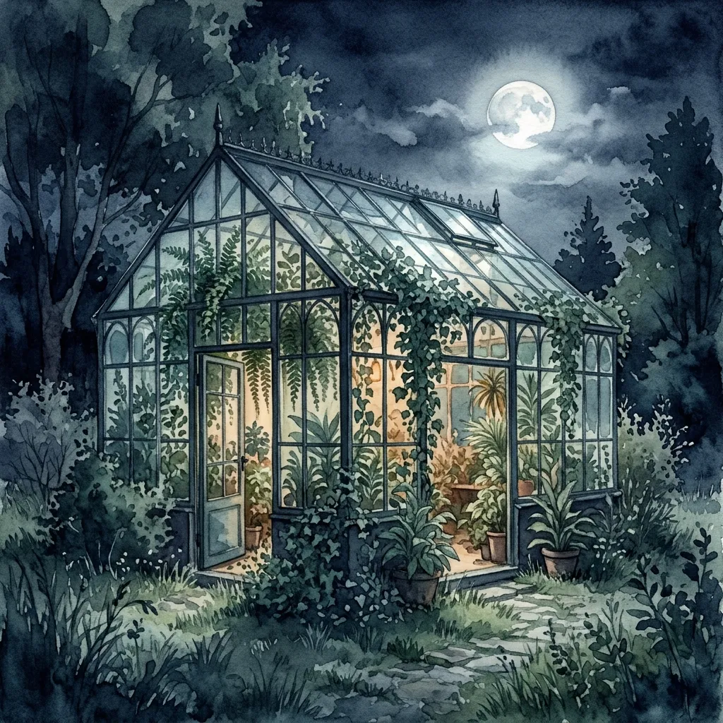 A greenhouse beneath the moon